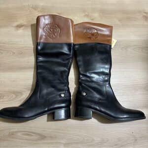 Franco Sarto Black and Brown l Chipper Leather Riding Boots Size‎ 9.5 Two Tone